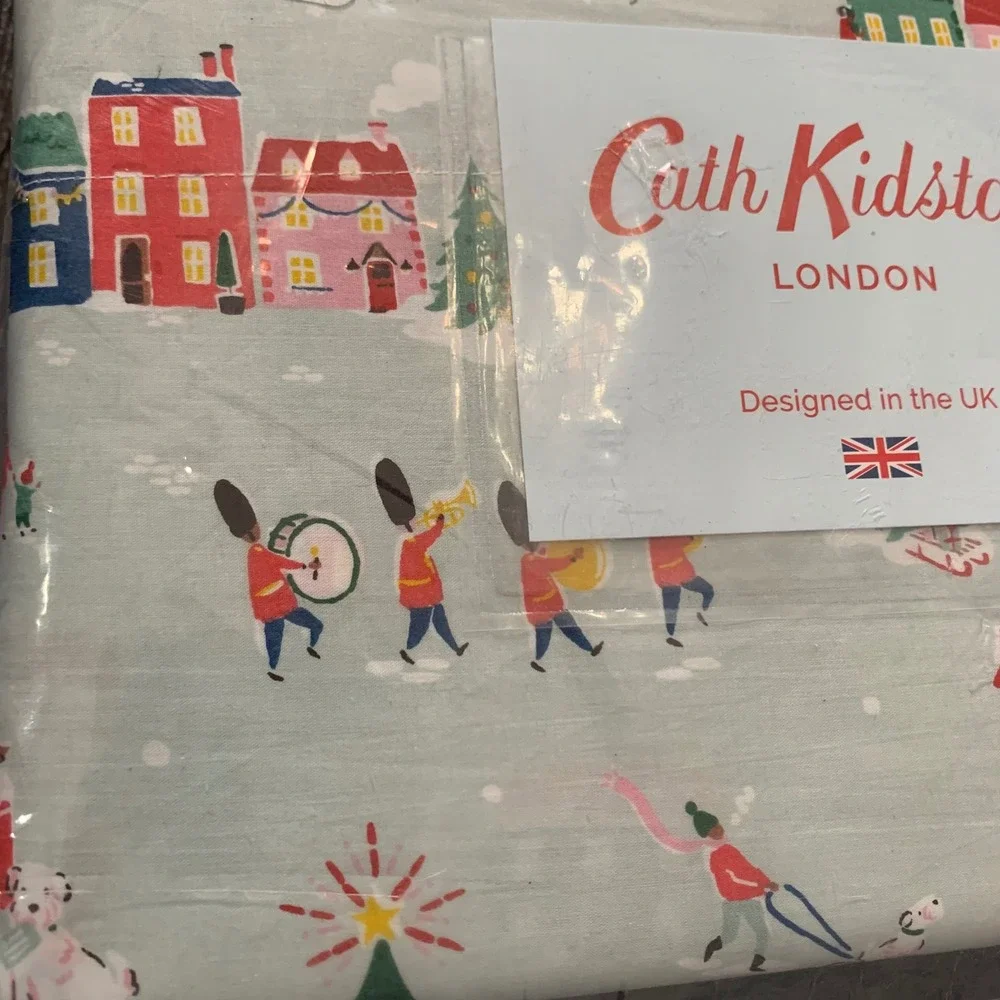 Cath Kidston Queen Sheet Set Snow Day Christmas Village Scene Cotton Holiday New
